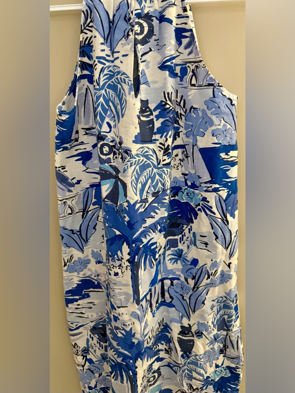 NWOT London Times Linen-Blend Halter A-Line Dress in a Coastal Print - Picture 6 of 8